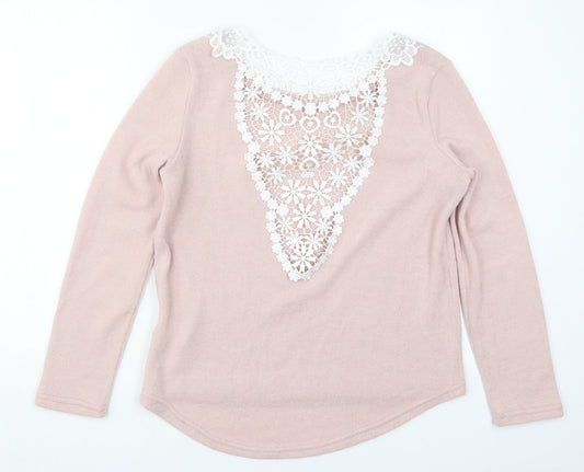 Boohoo Womens Pink Round Neck  Acrylic Pullover Jumper Size M