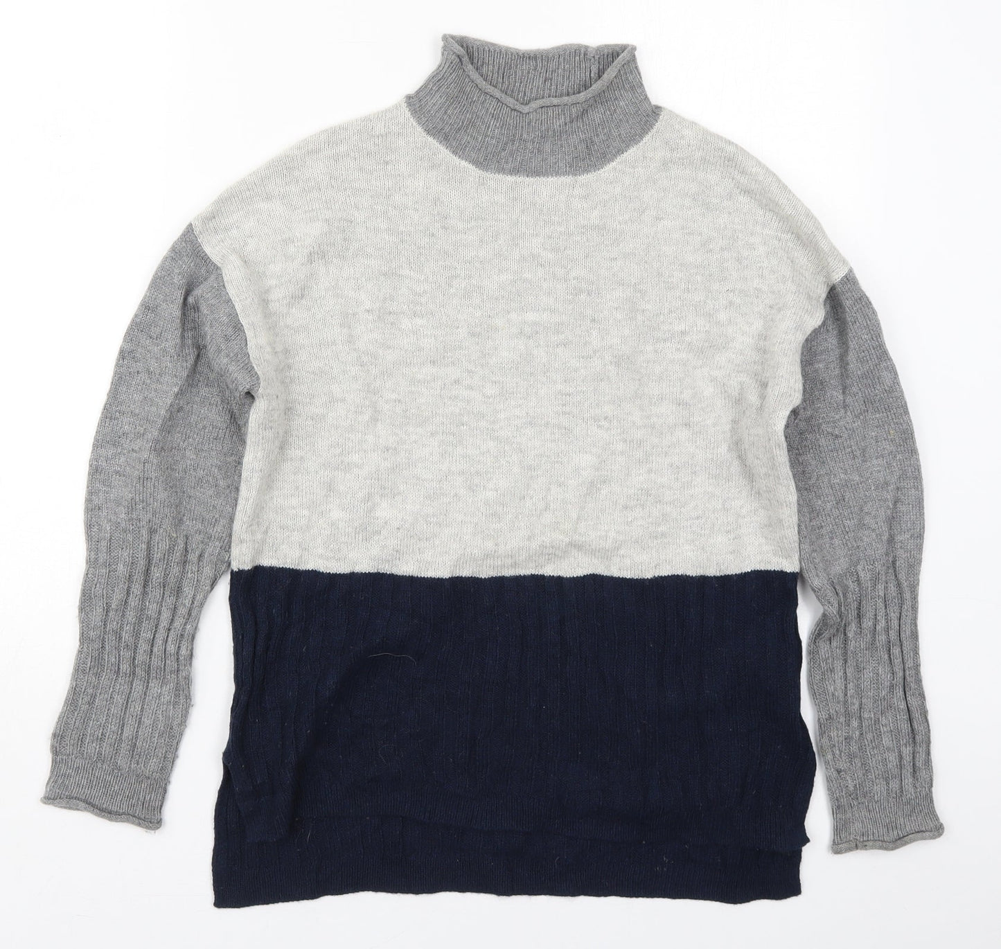 Marks and Spencer Womens Grey High Neck  Acrylic Pullover Jumper Size S   - Blue