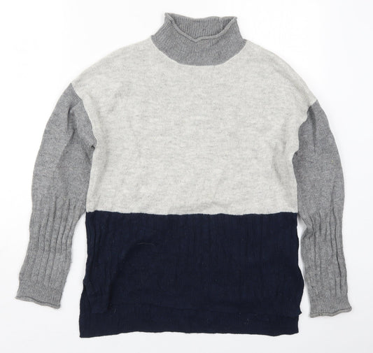Marks and Spencer Womens Grey High Neck  Acrylic Pullover Jumper Size S   - Blue