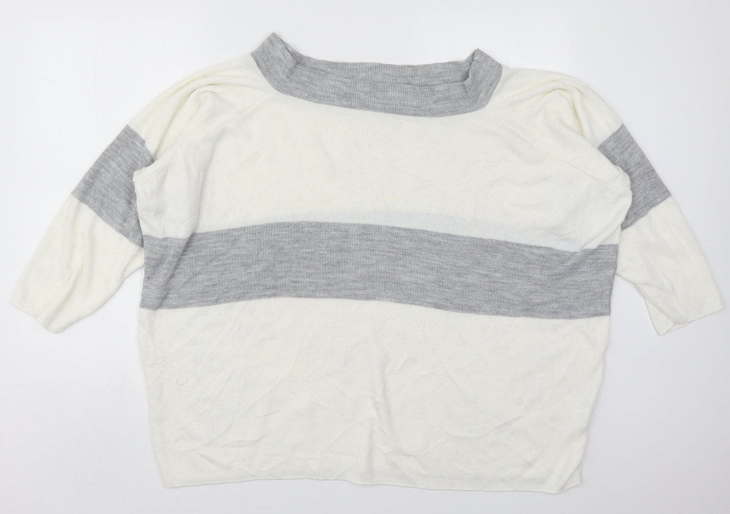 In the Style Womens Ivory Boat Neck Striped Acrylic Pullover Jumper Size 10   - Grey