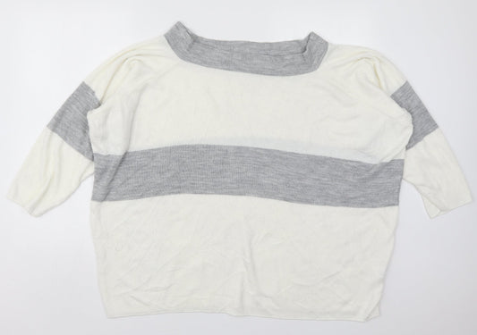 In the Style Womens Ivory Boat Neck Striped Acrylic Pullover Jumper Size 10   - Grey