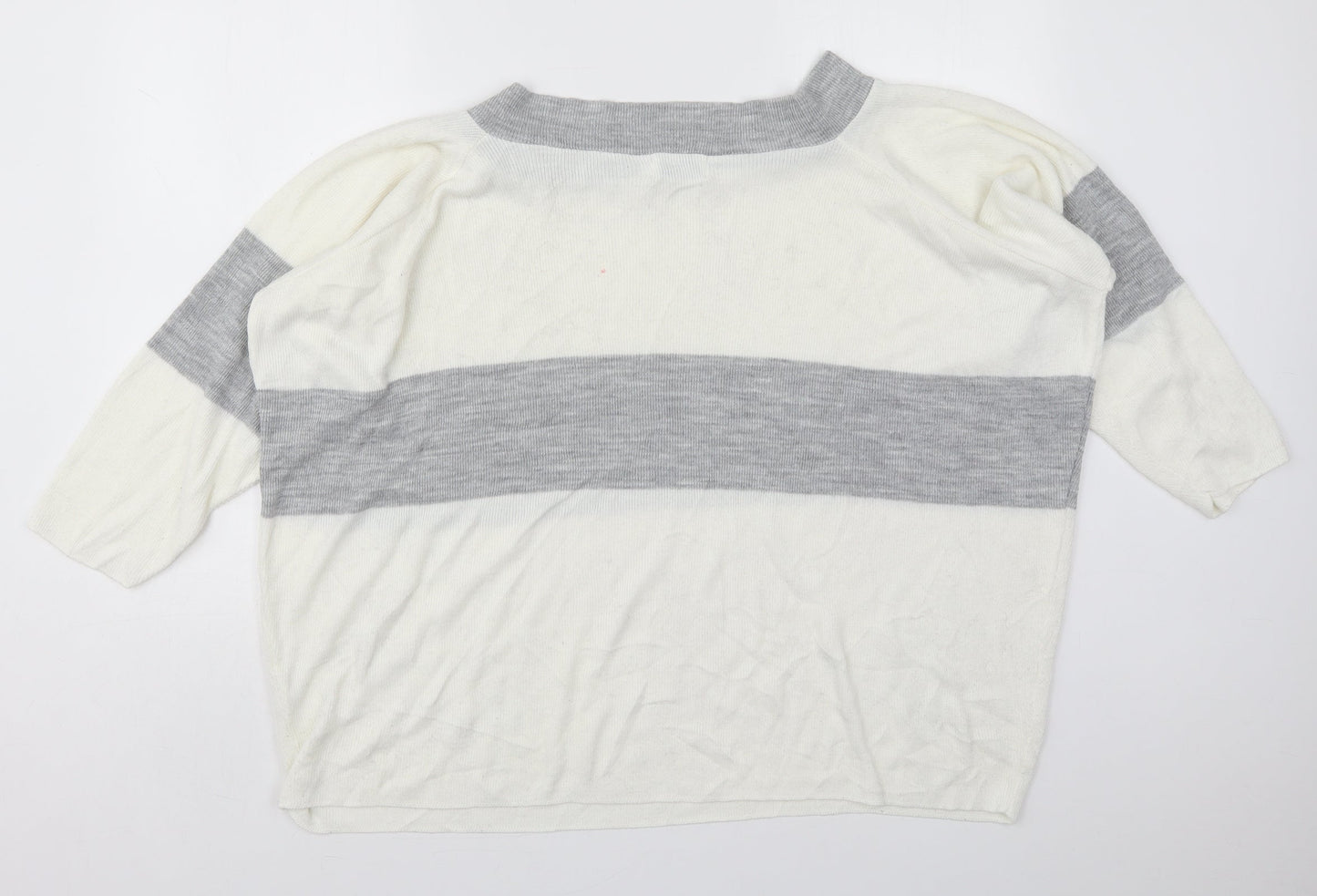 In the Style Womens Ivory Boat Neck Striped Acrylic Pullover Jumper Size 10   - Grey