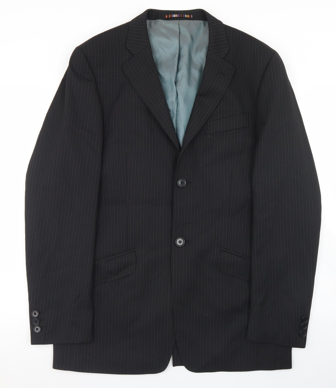 River Island Mens Black Striped Wool Jacket Blazer Size 38