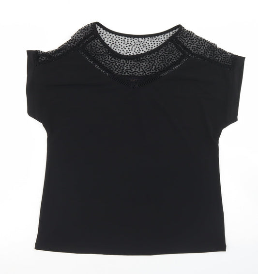 Amaryllis Womens Black  Polyester Basic Blouse Size 10 Round Neck