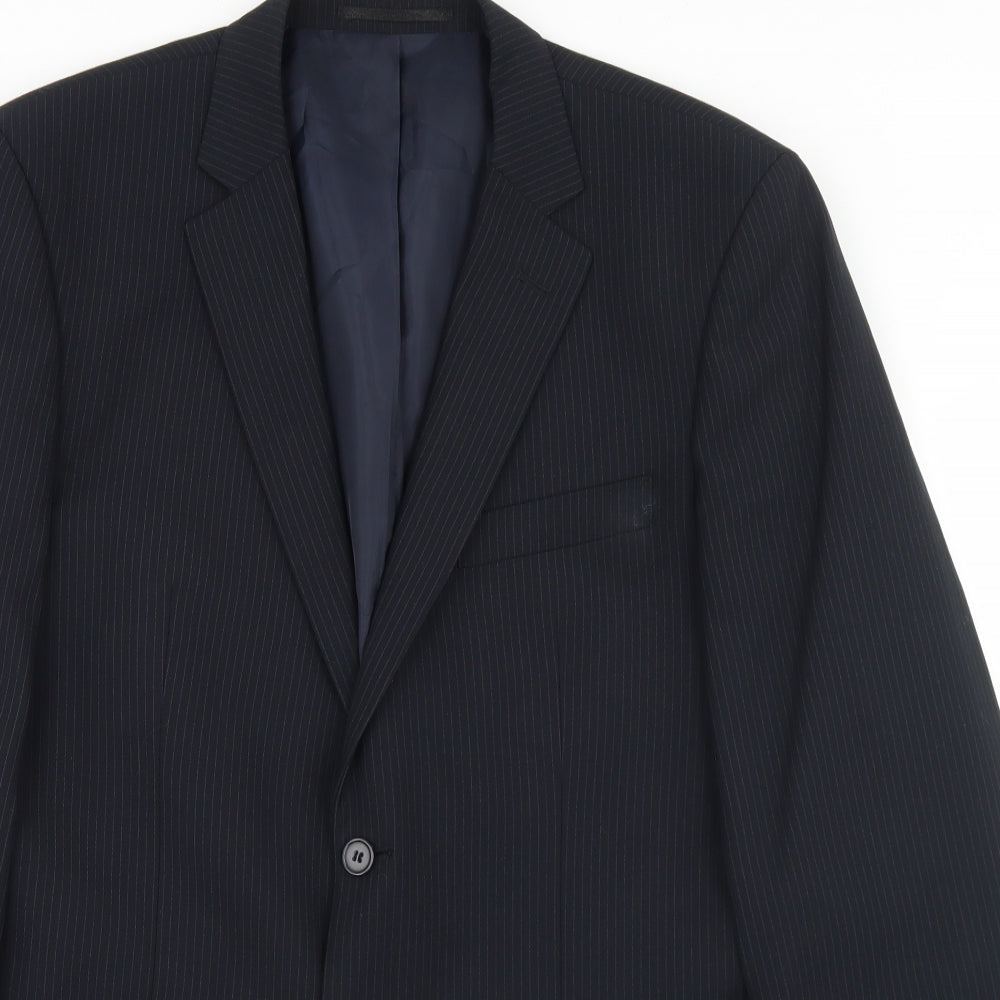F&F Mens Black Striped Polyester Jacket Blazer Size 40