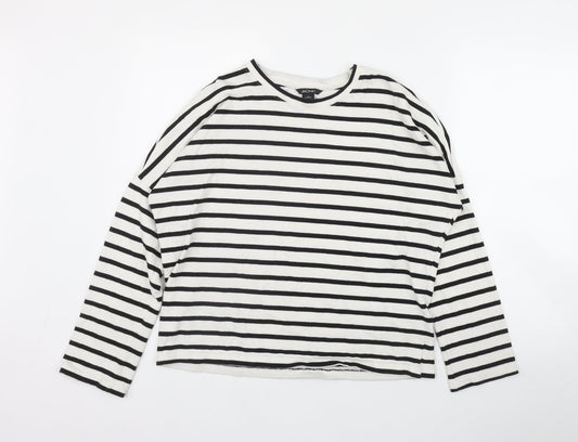 Monki Womens White Round Neck Striped Cotton Pullover Jumper Size XS