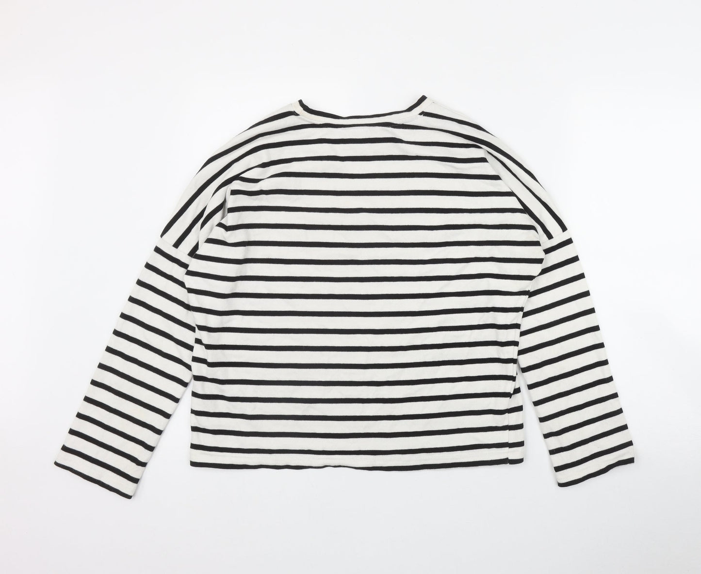 Monki Womens White Round Neck Striped Cotton Pullover Jumper Size XS
