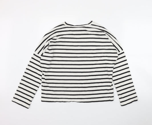 Monki Womens White Round Neck Striped Cotton Pullover Jumper Size XS