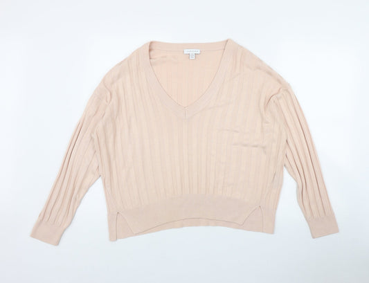 Topshop Womens Pink V-Neck  Viscose Pullover Jumper Size M