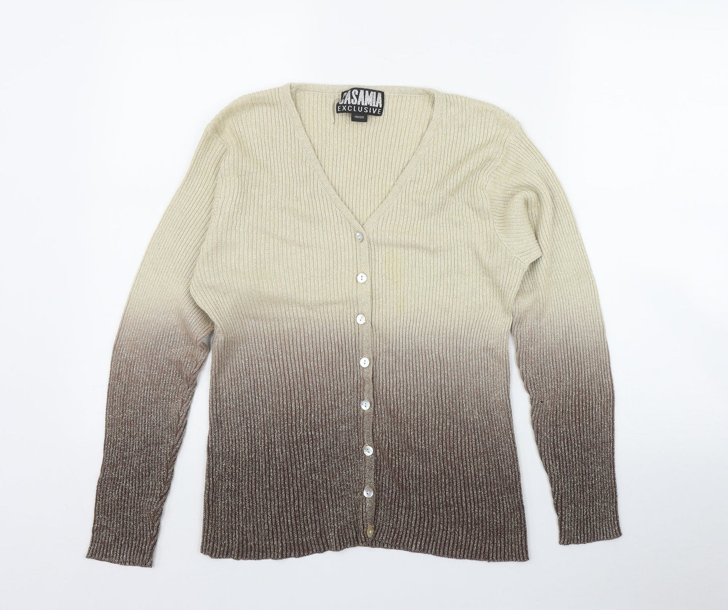 Casamia Womens Beige V-Neck  Ramie Cardigan Jumper One Size