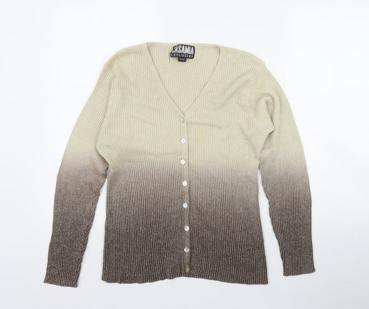 Casamia Womens Beige V-Neck  Ramie Cardigan Jumper One Size