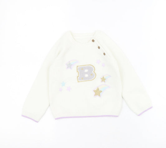 Marks and Spencer Baby White  Acrylic Pullover Jumper Size 12-18 Months  Button - B
