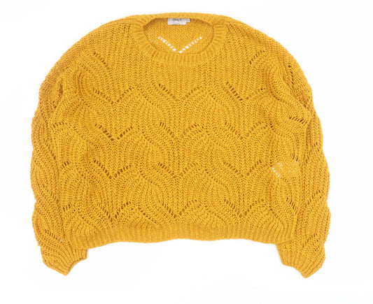 Only Womens Yellow Round Neck  Acrylic Pullover Jumper Size XL