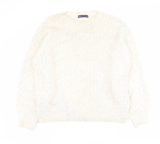 Marks and Spencer Womens Beige Round Neck  Acrylic Pullover Jumper Size L
