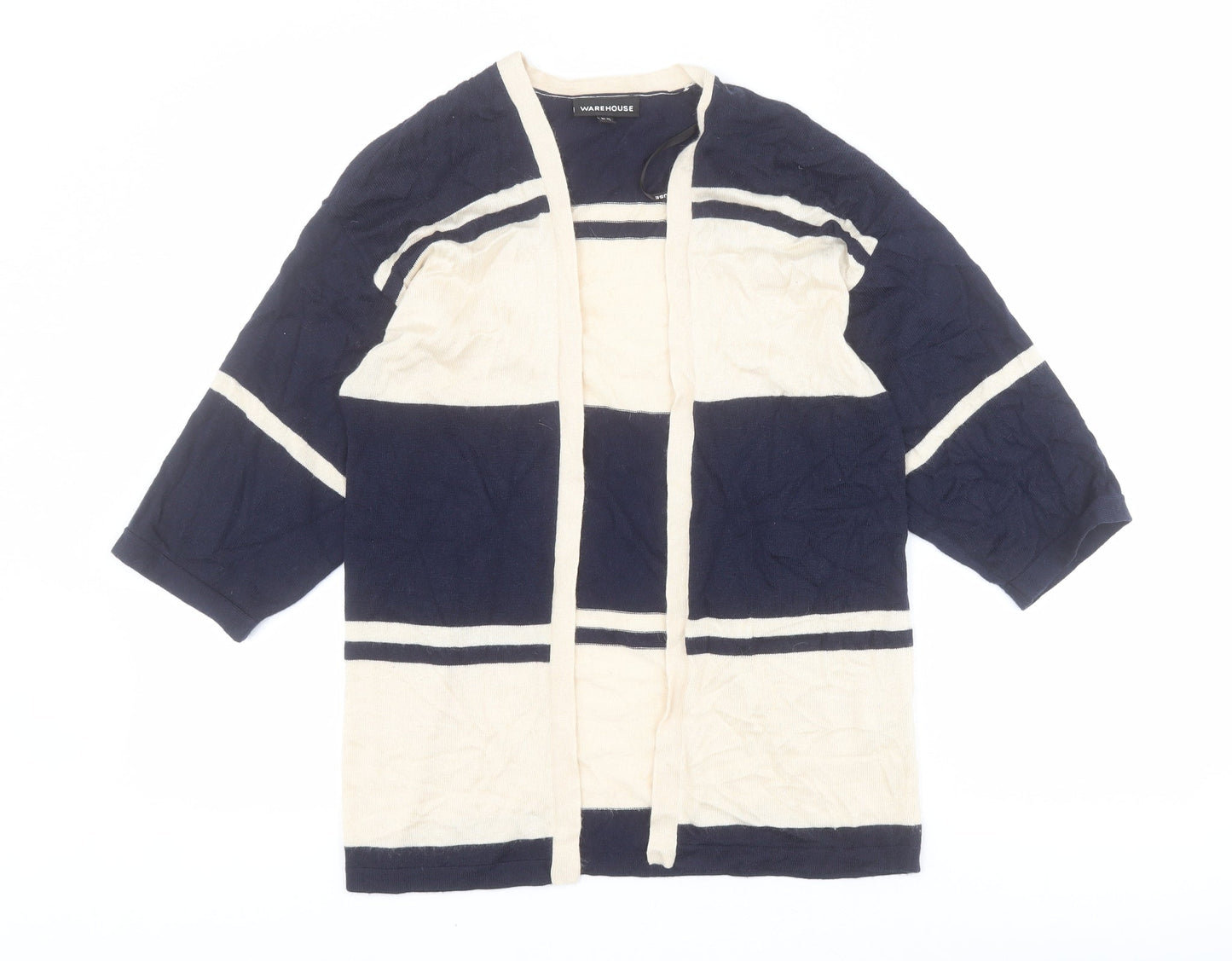Warehouse Womens Blue V-Neck Striped Viscose Cardigan Jumper Size 10