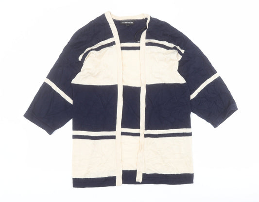 Warehouse Womens Blue V-Neck Striped Viscose Cardigan Jumper Size 10