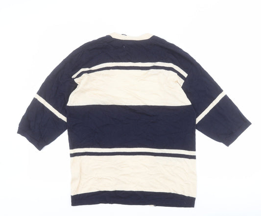 Warehouse Womens Blue V-Neck Striped Viscose Cardigan Jumper Size 10