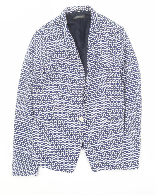 Spirit Womens Blue Geometric  Jacket Blazer Size 12  Button