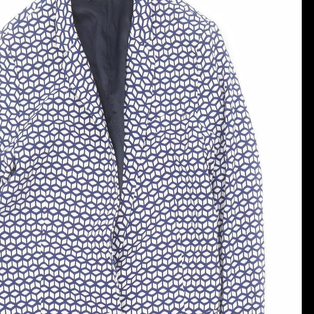 Spirit Womens Blue Geometric  Jacket Blazer Size 12  Button
