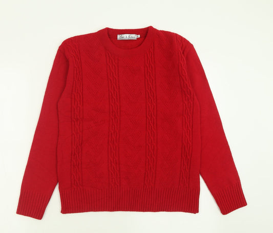 Pure & Natural Womens Red Crew Neck  Acrylic Pullover Jumper Size XS