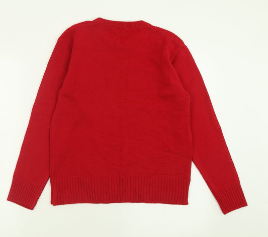Pure & Natural Womens Red Crew Neck  Acrylic Pullover Jumper Size XS