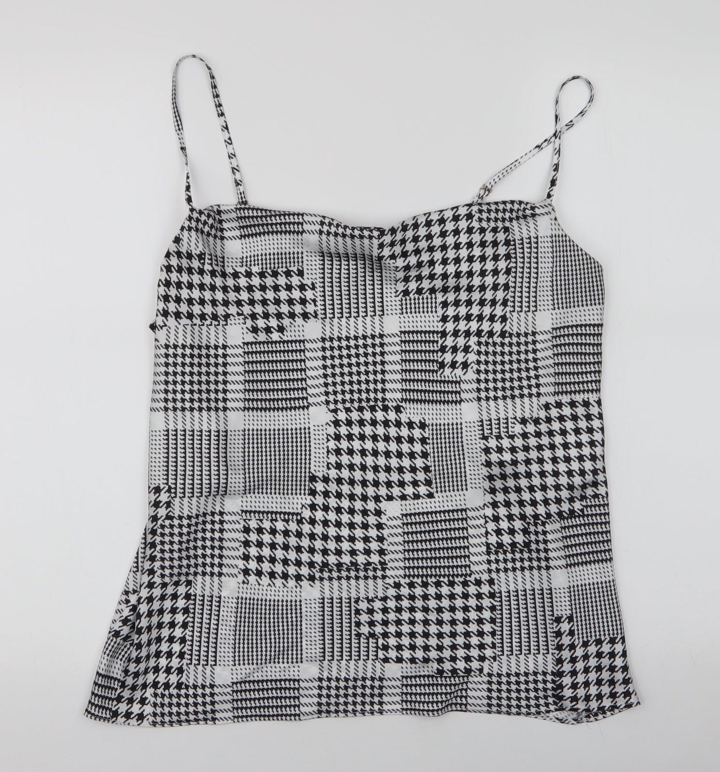 River Island Womens Black Houndstooth Polyester Basic Blouse Size 10 Scoop Neck