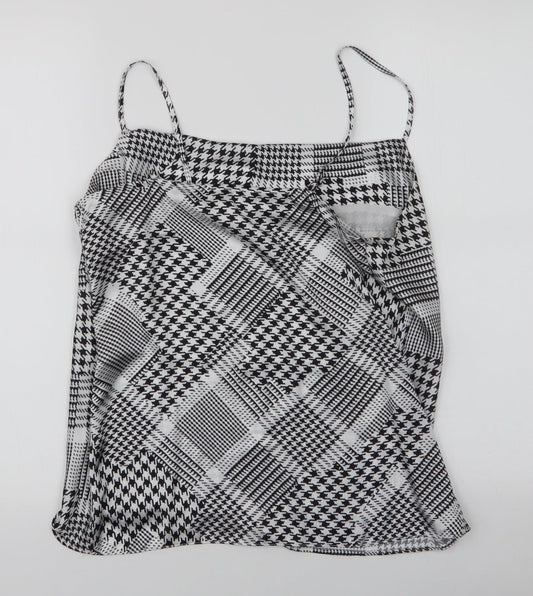 River Island Womens Black Houndstooth Polyester Basic Blouse Size 10 Scoop Neck