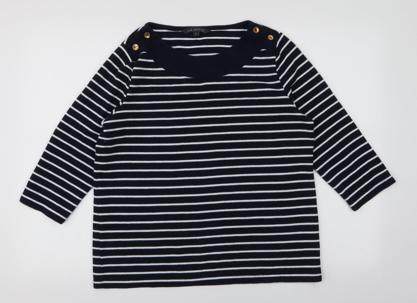love Leisure Womens Blue Round Neck Striped Polyester Pullover Jumper Size 16