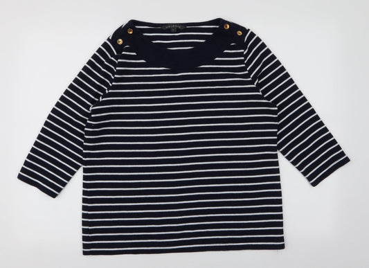 love Leisure Womens Blue Round Neck Striped Polyester Pullover Jumper Size 16