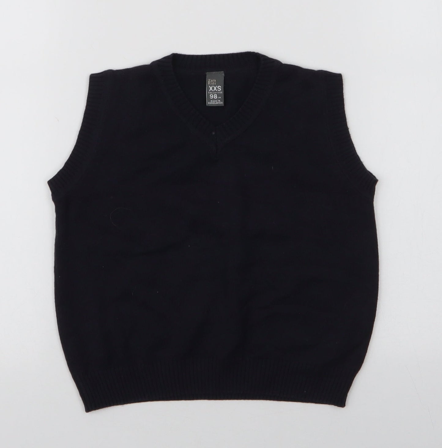 Zara Boys Blue V-Neck  Polyester Vest Jumper Size 2XS  Pullover