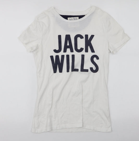 Jack Wills Womens White  100% Cotton Jersey T-Shirt Size 6 Round Neck