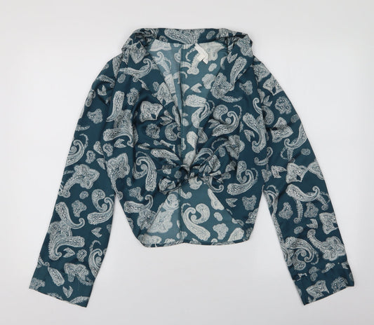 Honey Punch Womens Blue Fair Isle Polyester Basic Blouse Size S Collared