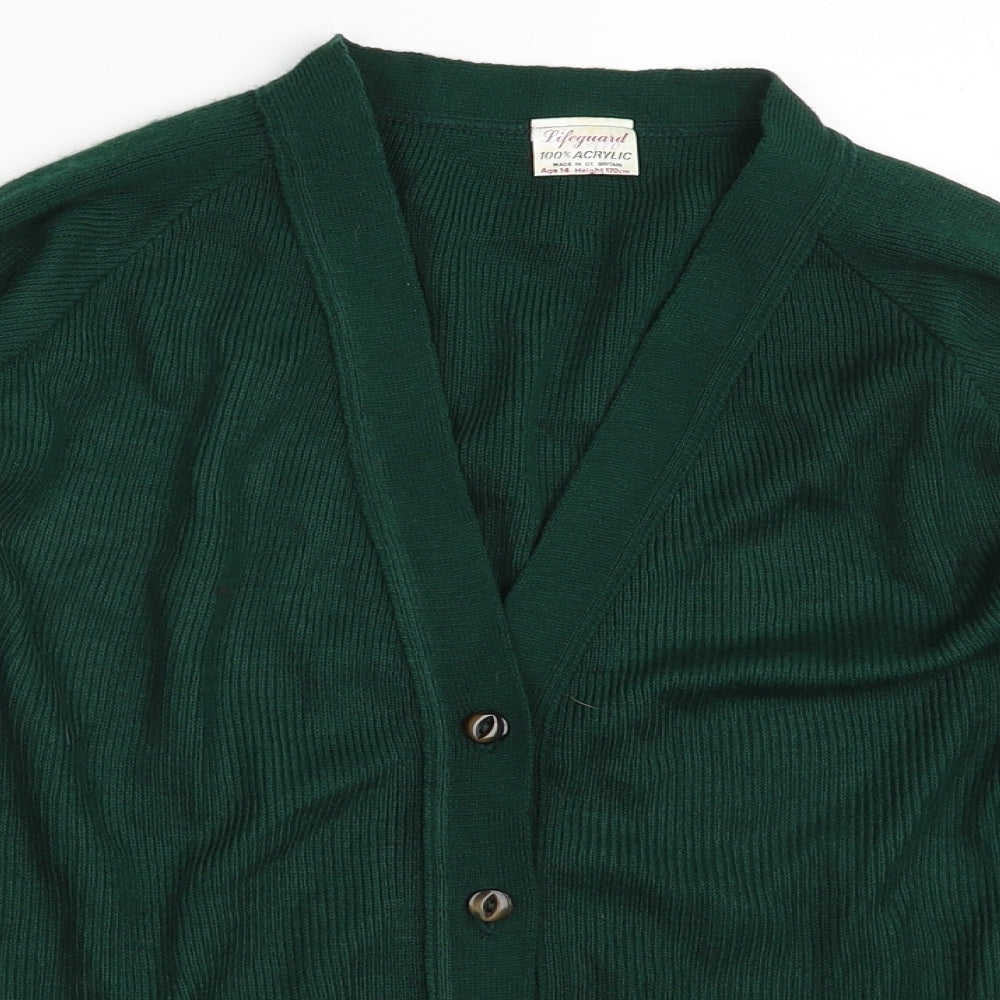 Lifeguard Girls Green V-Neck  Acrylic Cardigan Jumper Size 14 Years  Button