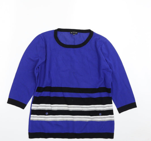 MICHA Womens Blue Scoop Neck Striped Viscose Pullover Jumper Size S   - SIZE S/M