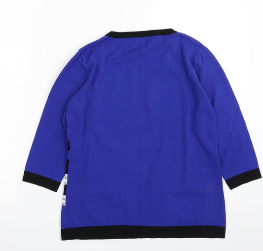MICHA Womens Blue Scoop Neck Striped Viscose Pullover Jumper Size S   - SIZE S/M