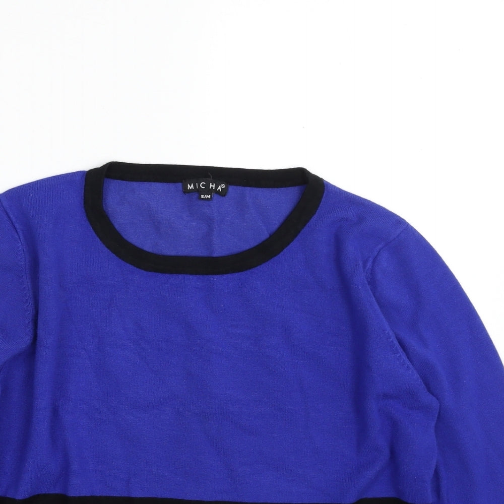 MICHA Womens Blue Scoop Neck Striped Viscose Pullover Jumper Size S   - SIZE S/M