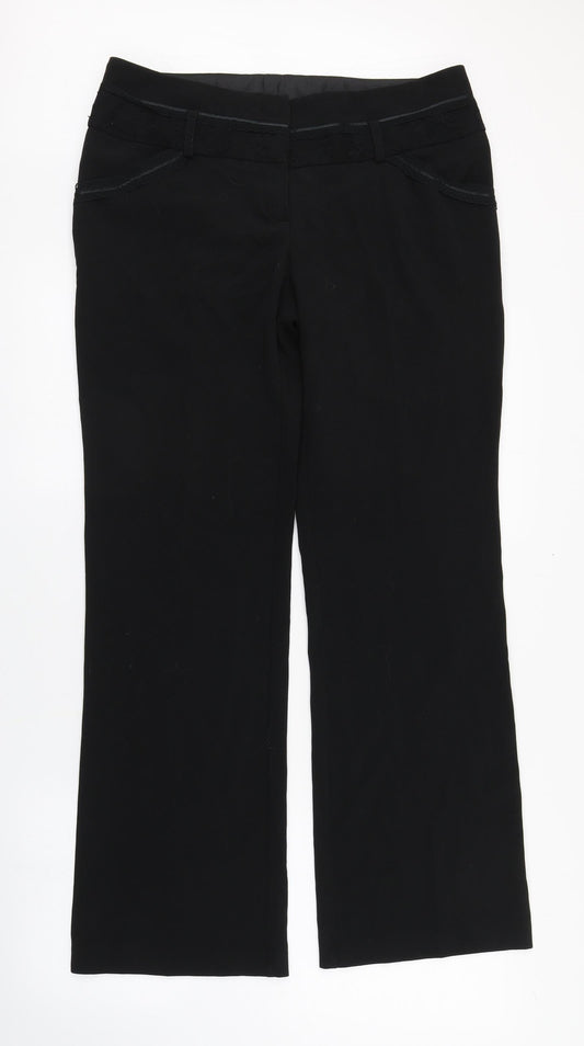 NEXT Womens Black  Polyester Trousers  Size 12 L31 in Regular Zip - Lace detail