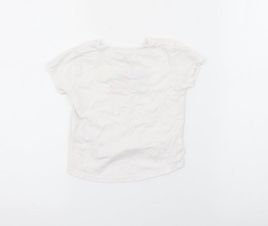 Primark Girls White  Cotton Basic T-Shirt Size 2-3 Years Crew Neck  - Happy Days