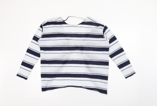 Pull & Bear Womens Blue Round Neck Striped Polyester Pullover Jumper Size S