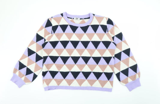 JDY Womens Purple Crew Neck Geometric Acrylic Pullover Jumper Size 2XL