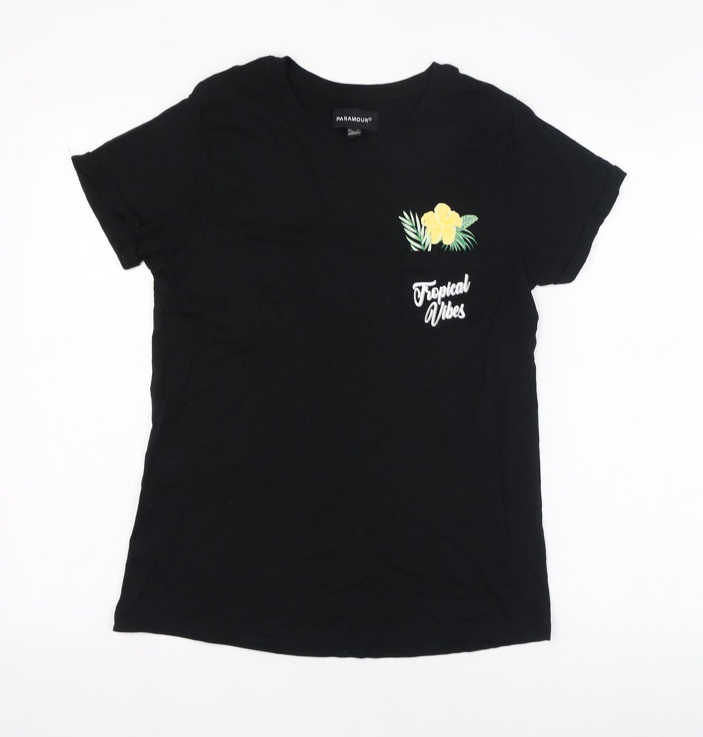Paramour Womens Black  Polyester Basic T-Shirt Size 12 Round Neck - Tropical vibes