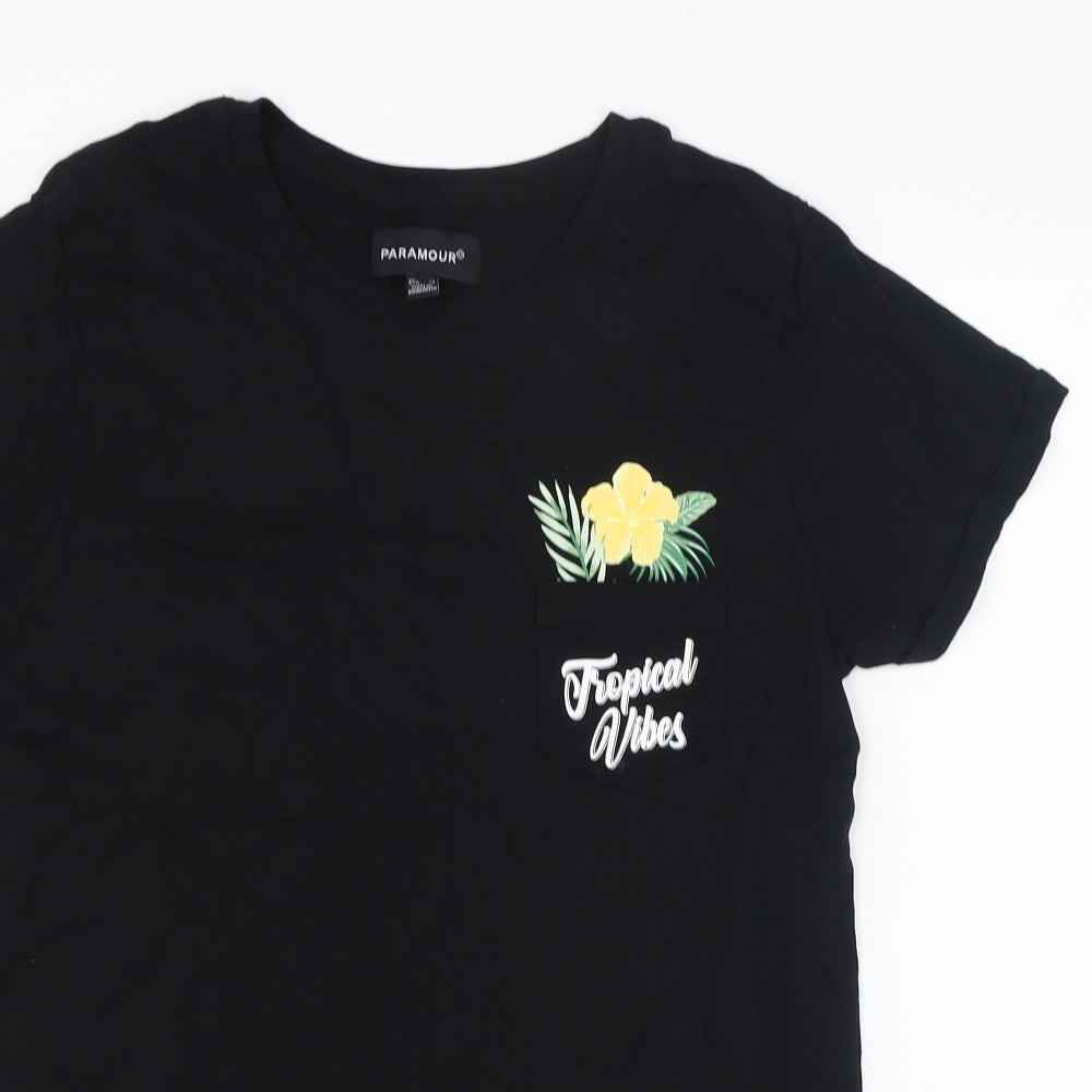 Paramour Womens Black  Polyester Basic T-Shirt Size 12 Round Neck - Tropical vibes