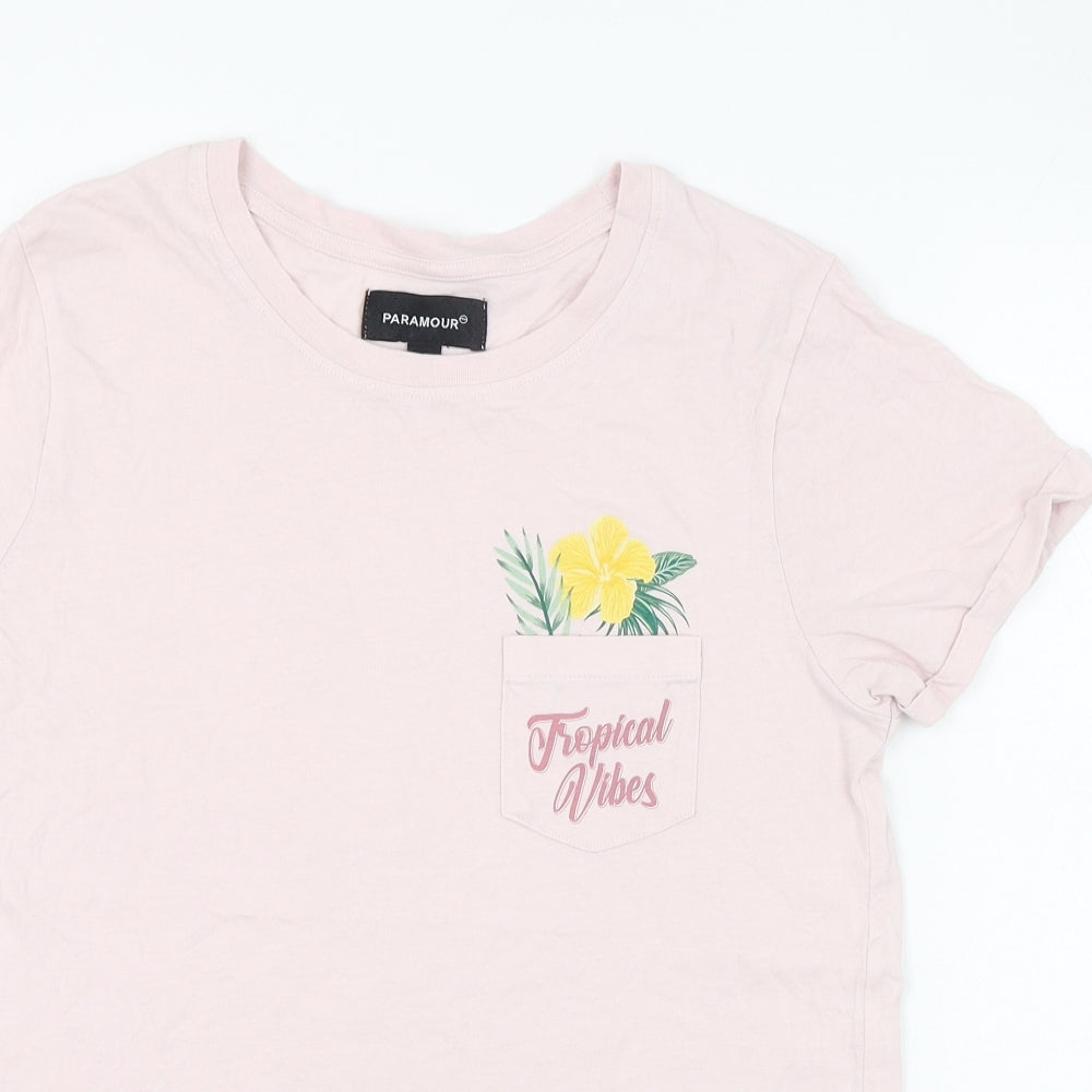 Paramour Womens Pink  Cotton Basic T-Shirt Size 12 Round Neck