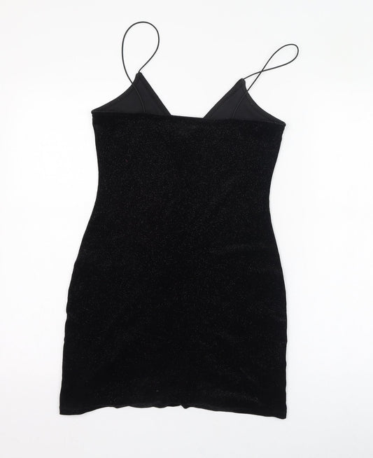 H&M Womens Black  Polyester Pencil Dress  Size S  V-Neck Pullover