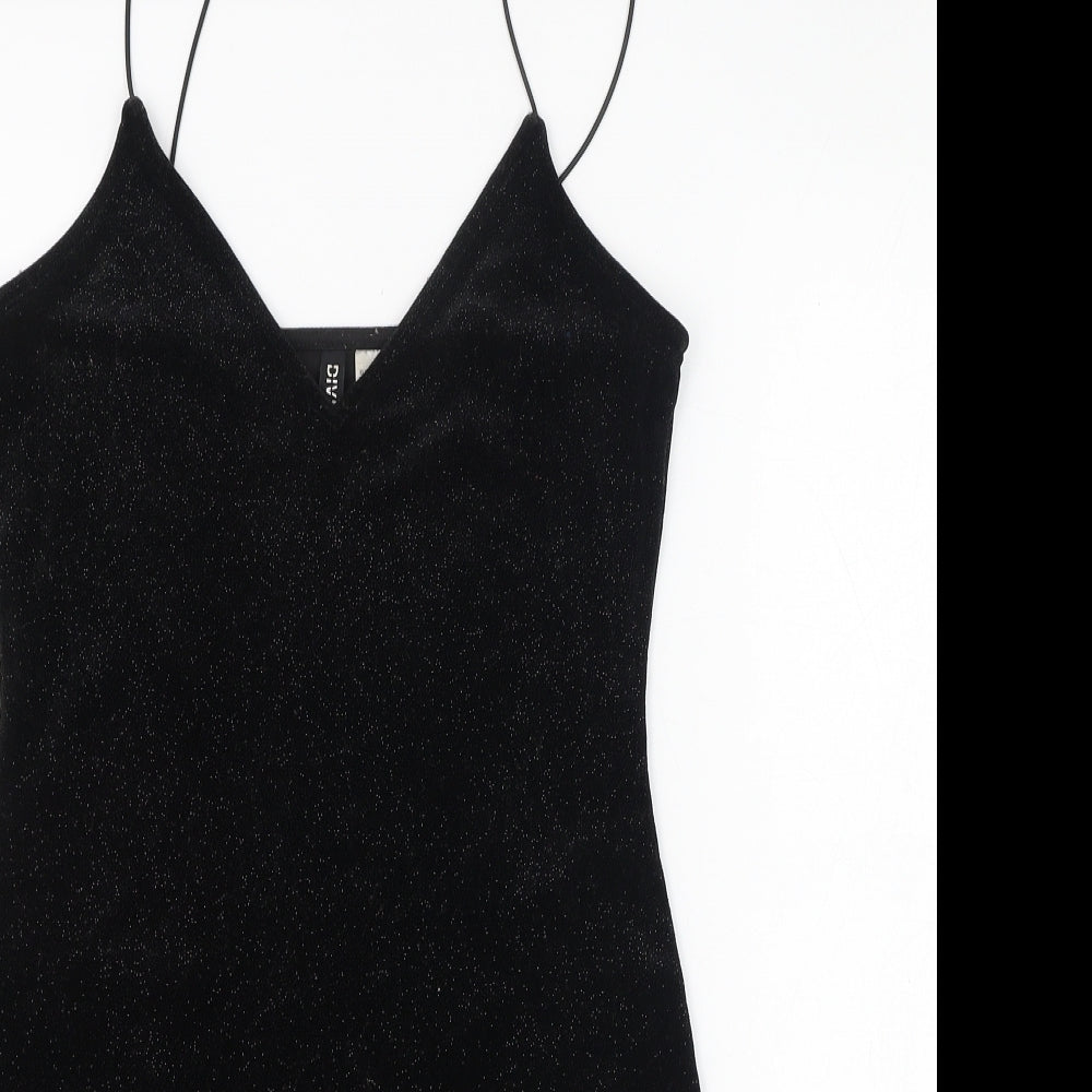 H&M Womens Black  Polyester Pencil Dress  Size S  V-Neck Pullover