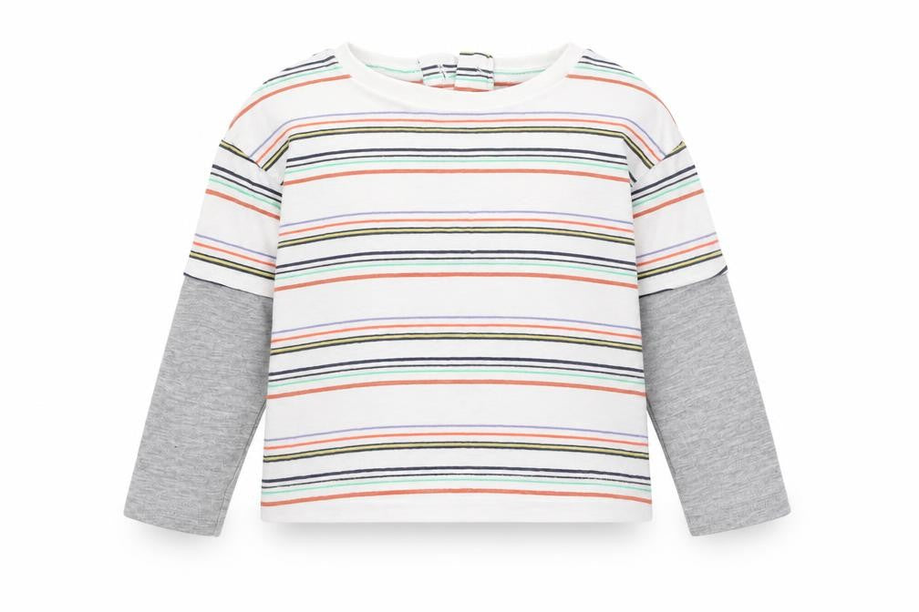 Dunnes Boys White Striped Cotton Basic T-Shirt Size 3-6 Months Round Neck Pullover