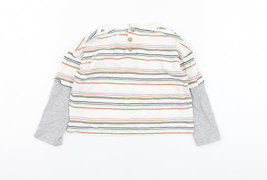 Dunnes Stores Boys White Striped Cotton Basic T-Shirt Size 3-6 Months Round Neck Pullover