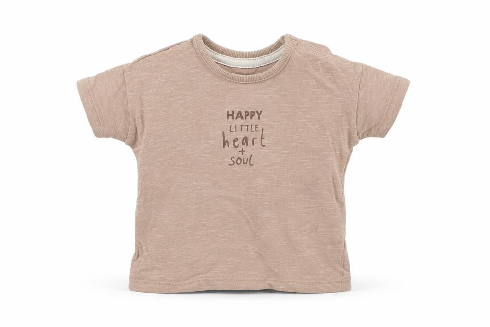 George Boys Brown  Cotton Basic T-Shirt Size 6-9 Months Round Neck Pullover - Happy little heart + soul
