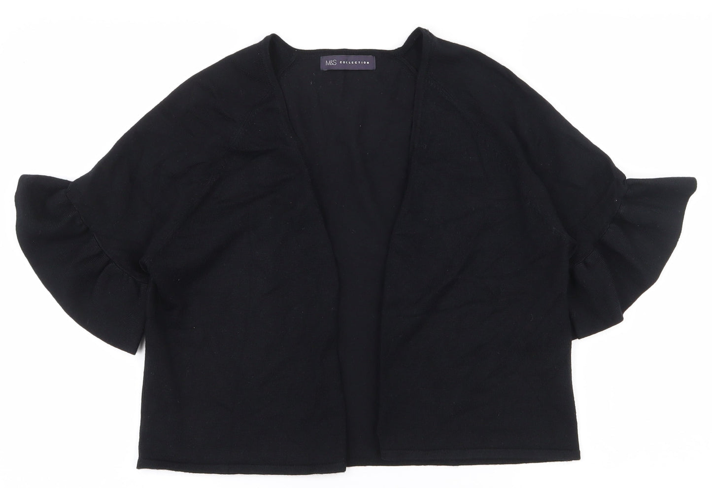 Marks and Spencer Womens Black V-Neck  Viscose Cardigan Jumper Size M   - Cropped, Flared sleeves