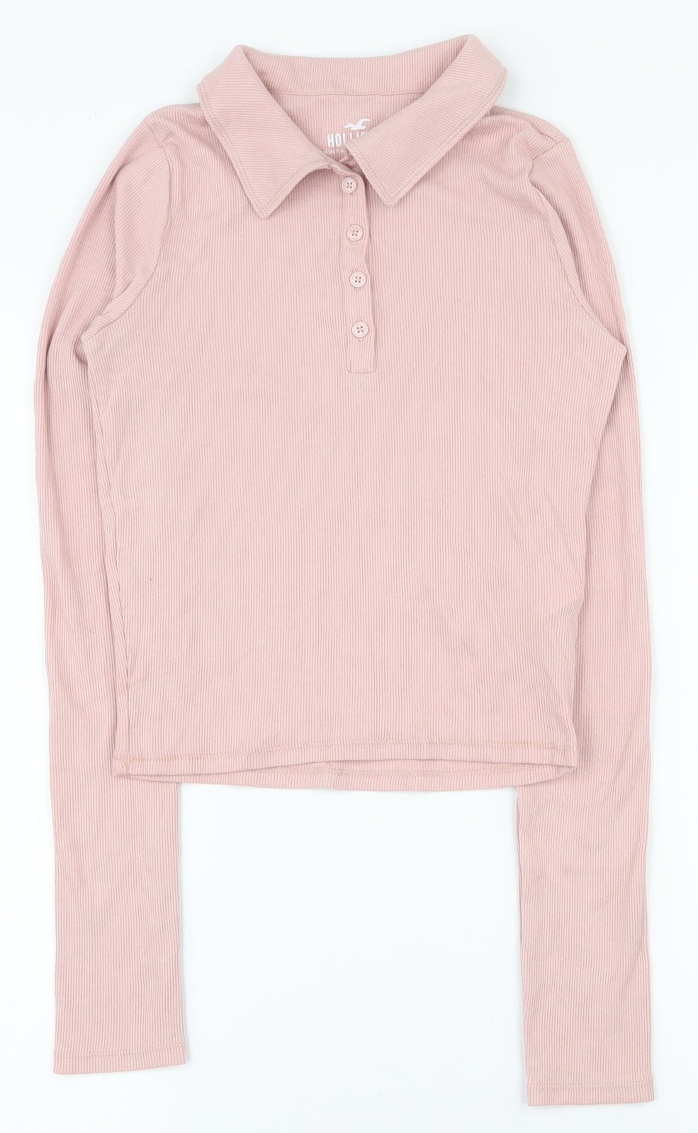 Hollister Womens Pink  Cotton Basic Polo Size S Collared